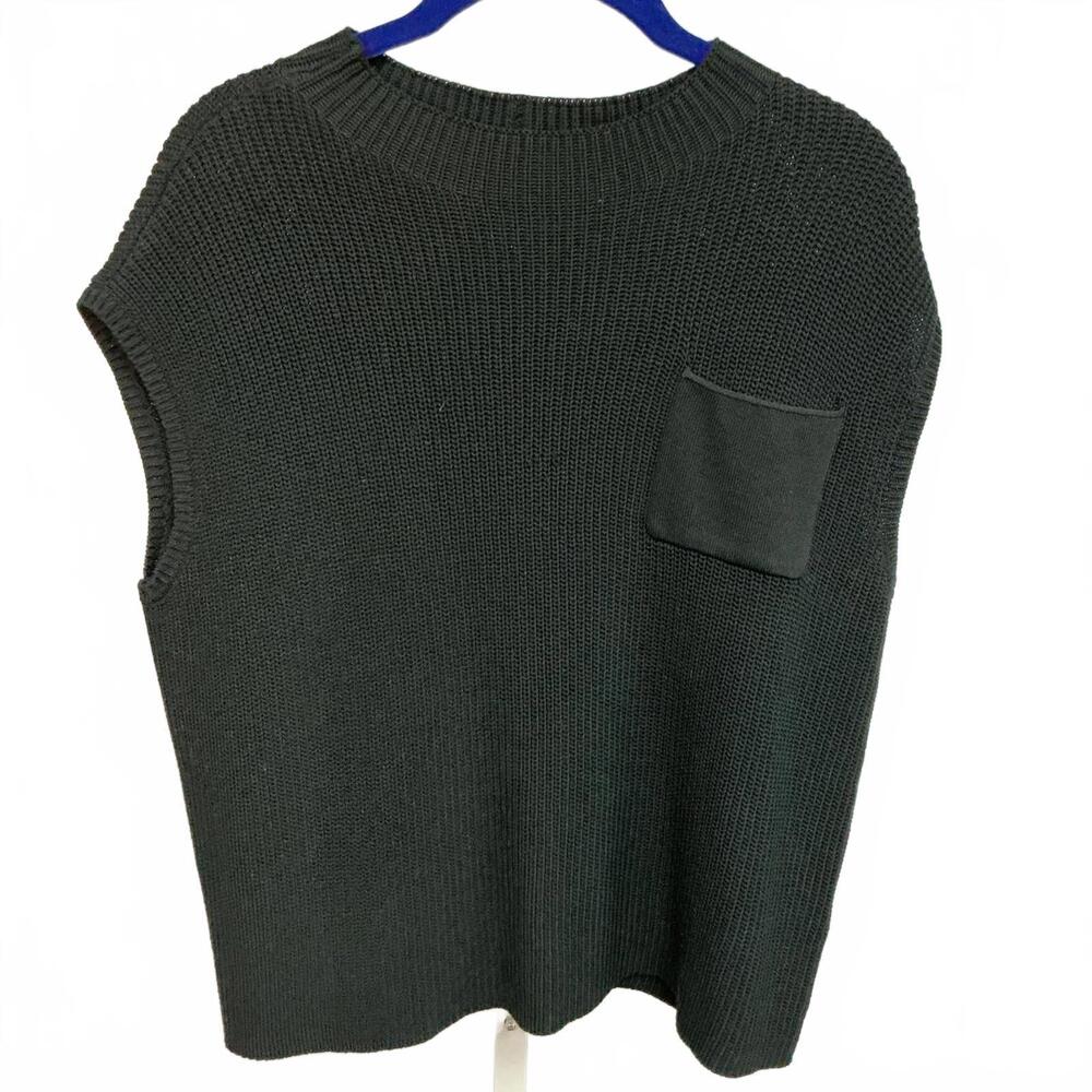 “Fashion” black knitted sleeveless women's sweater with pocket. M